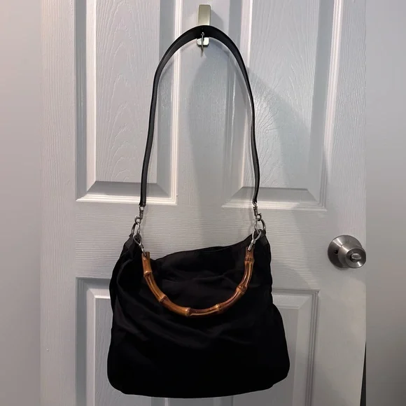 Vintage Gucci Black Nylon Bamboo Handle Bag - Picture 2 of 9